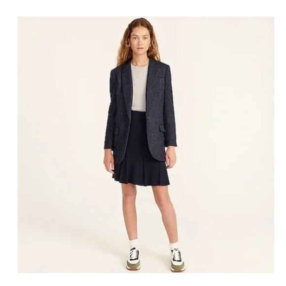 J. Crew Alfie Blazer Navy Blue Moon British Wool Herringbone Size 00 Oversized - Picture 1 of 15